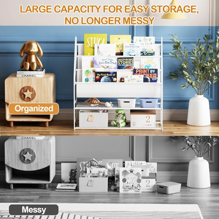 Freestanding Bookshelf with 4 Deep Pockets for 's Room 32Inch Tall Book Storage Unit with Stable Design Ideal for Toy Organizer