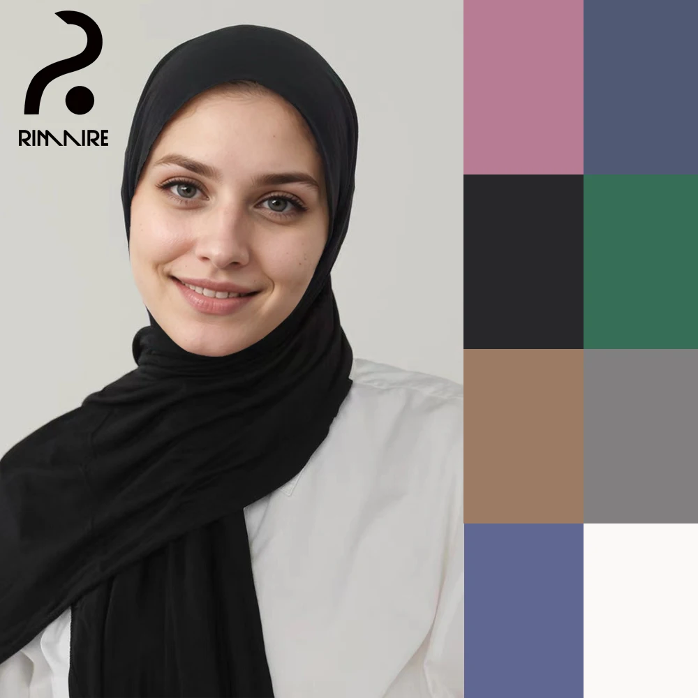 

Soft Muslim Cotton Hijabs High Quality Solid Islamic Jersey Turban Ladies Breathable Hair Cover Headwraps Gift Wholesale RIMAIRE