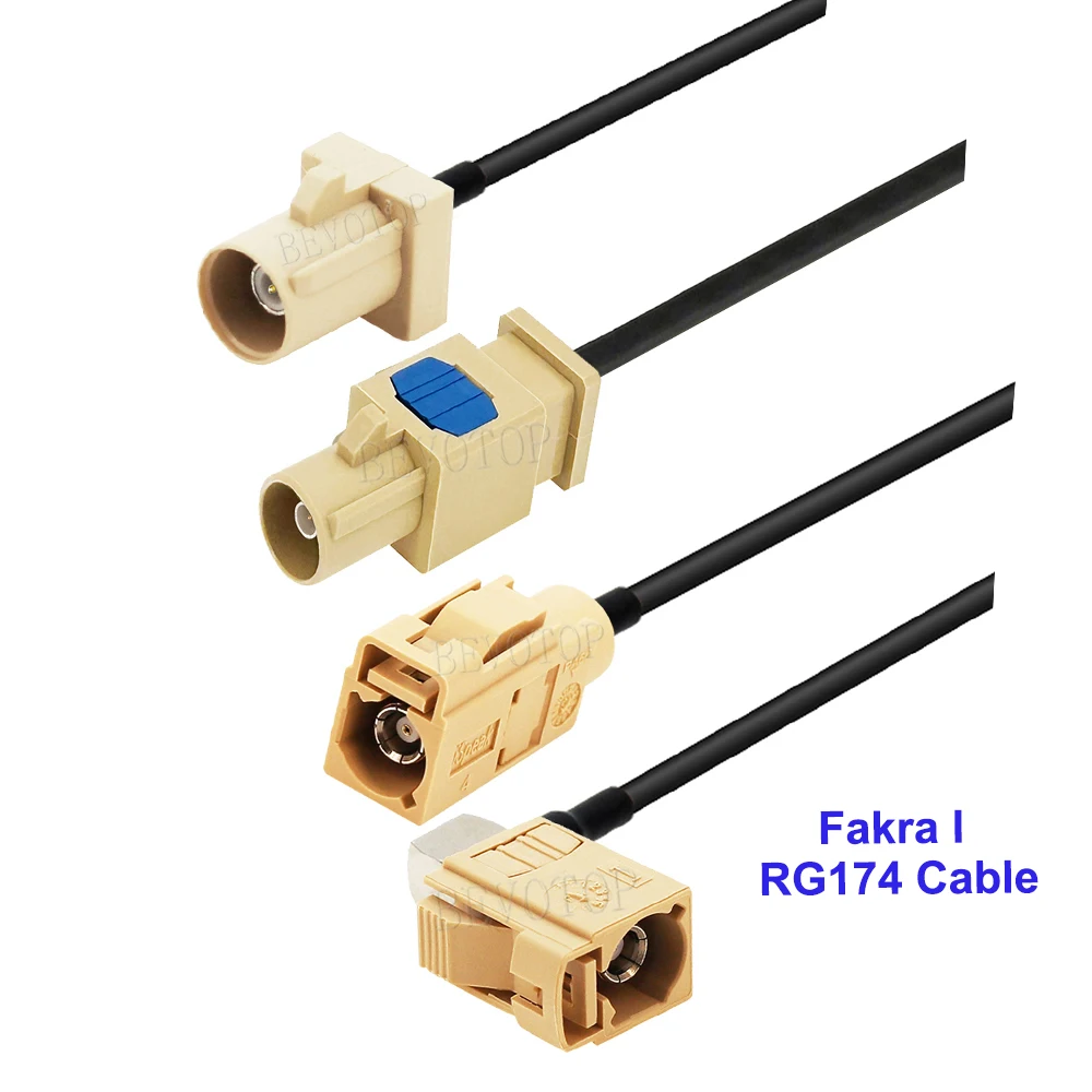 1PCS RAL1001 Beige Fakra I Male Female RG174 Cable GPS Antenna Extension Jumper Cord RF Coaxial Pigtail for Car GPS Navigation