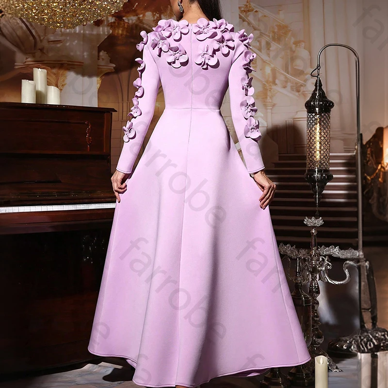 Eleganckie sukienki wieczorowe z długim rękawem, z kwiatami 3D, seksowne sukienki syreny, sukienki celebrytek, wykwintne, wysokiej jakości suknie na studniówkę, szyte na miarę.