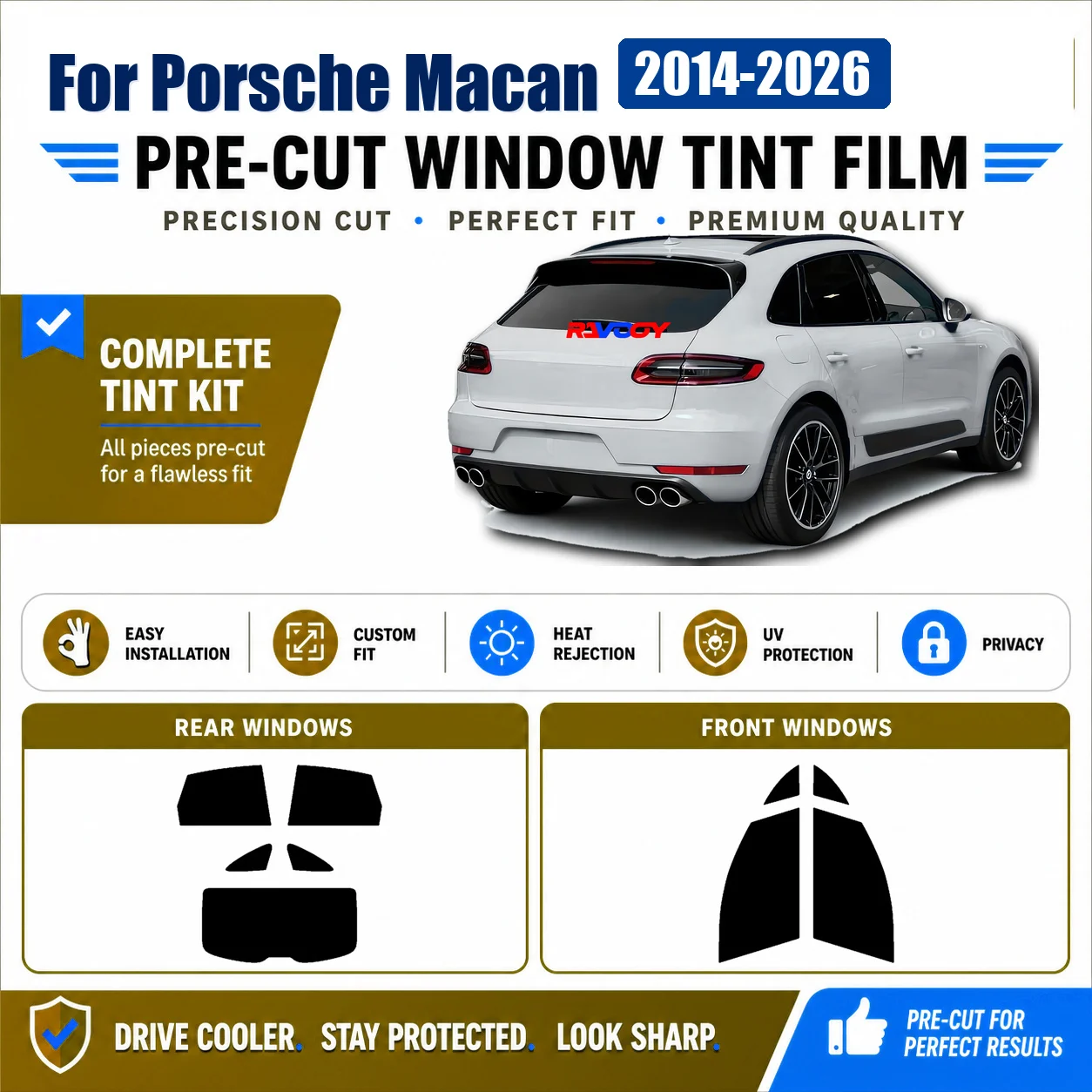 For Porsche Macan 2014-2026 DIY Front & Rear Window Tint Film DIY Install Kit