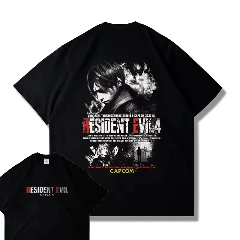 CAPCOM Spiel PS5 Resident Evil 4 Remastered Kurzarm-T-Shirt für Männer und Frauen, Lose Kleidung mit Leon-Aufdruck, Harajuku Y2k Top – Detail 5