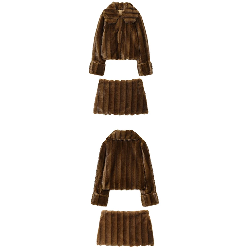 Guobioziy Women's Slim-Fit Faux Fur Set 2026 Fall/Winter New Arrival French Casual Fashion Trend Daily Vintage British Street
