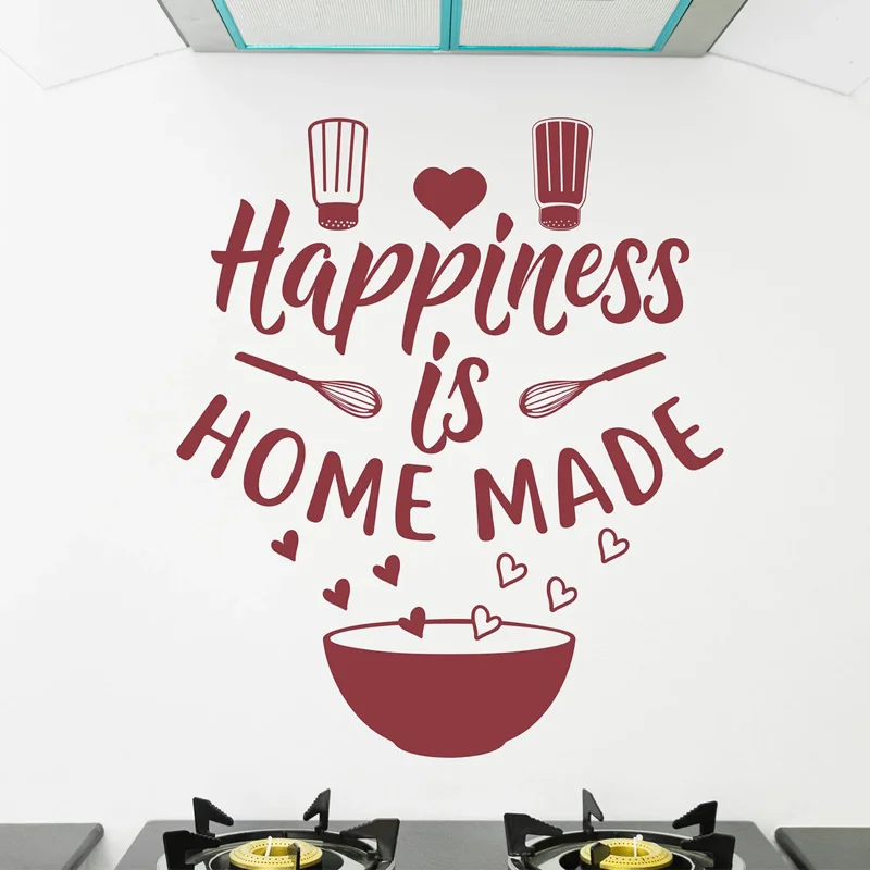 Happiness Is Homemade Kitchen Quote Wall Decal Vinyl Art Home Decoration Sticker Bowl, Egg Beater Condiment Decor Mural AB21