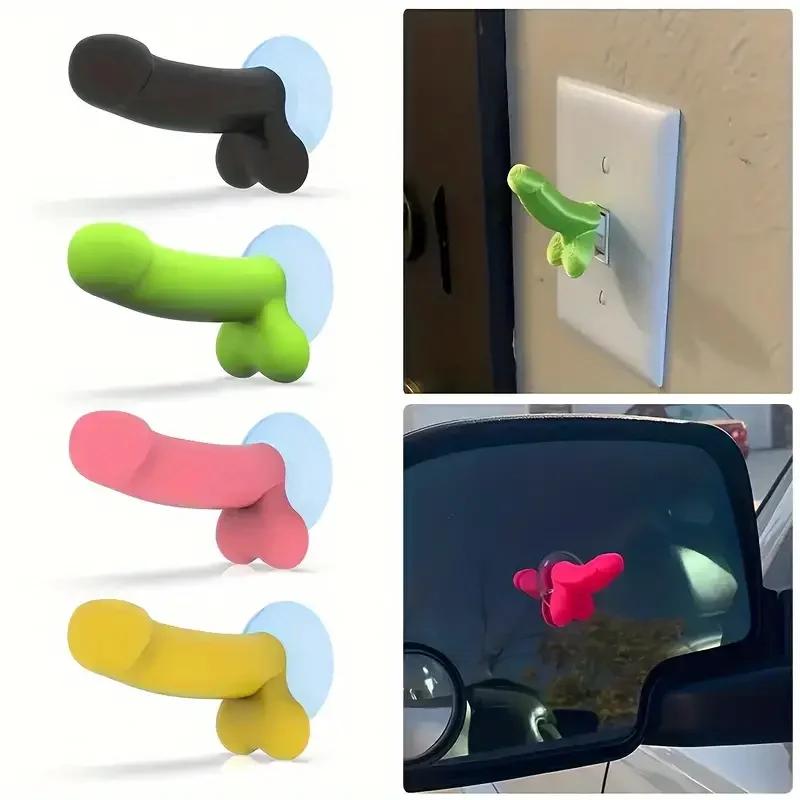 4-Pack Mini Dick Prank Toys - Novelty Decor for Car Mirrors & Switches, Kitchen and Living Room Hooks