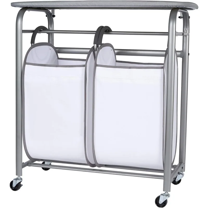 Laundry Sorter With Ironing Board - 3-in-1 Laundry Basket, Ironing Station & Laundry Folding Table - 2 x Tote Hampers