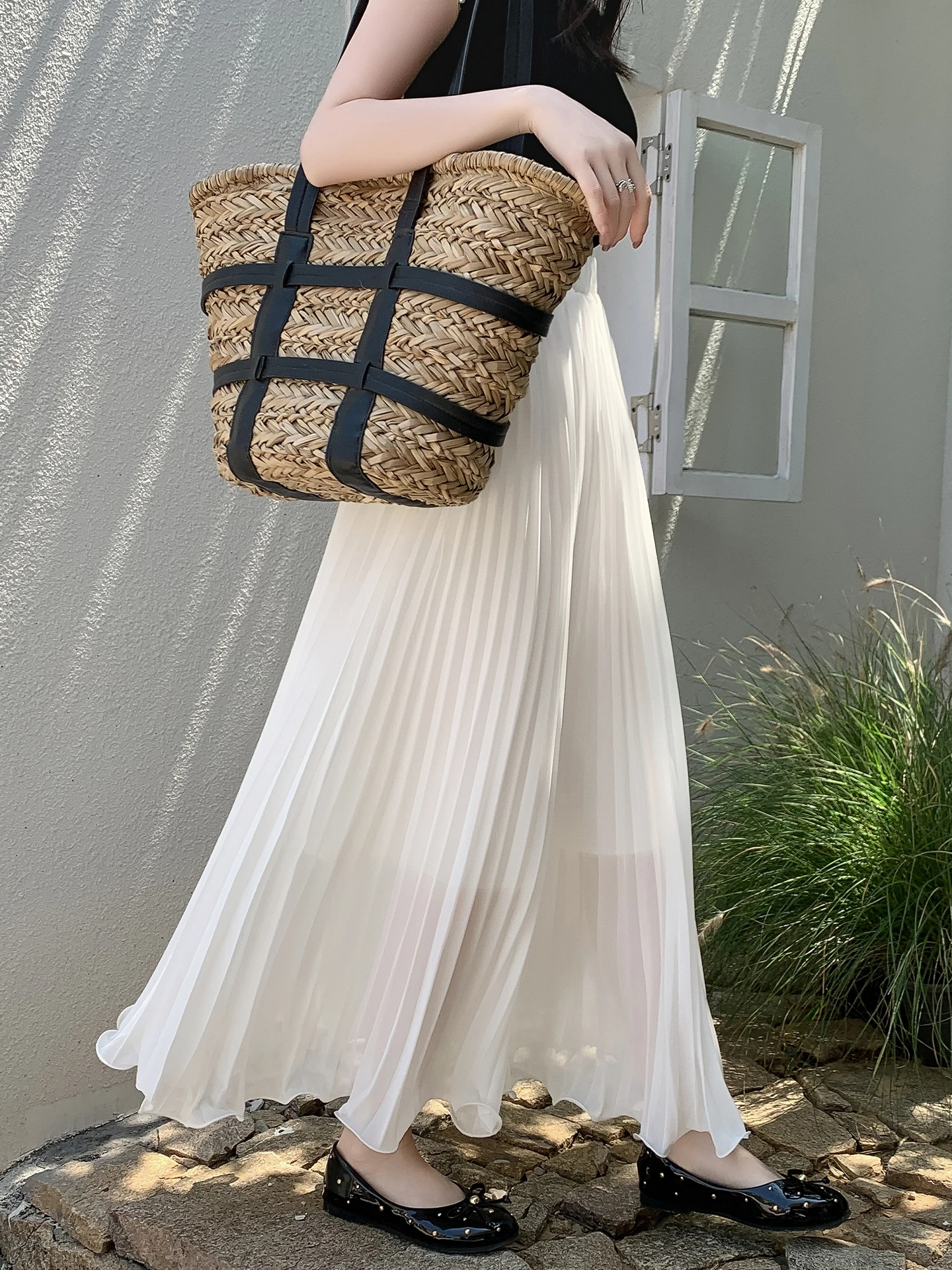 

Белая шифоновая плиссированная юбка женская с высокой талией, приталенная, А-силуэт, длинная, расклешенная, весна-лето, модная