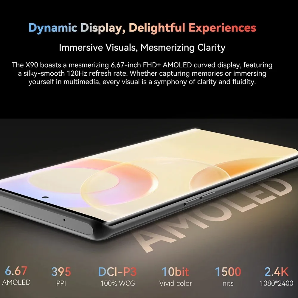 CUBOT X90 Android 14 Smartphone 6.67" AMOLED 120Hz Display Heilo G99 Screen Fingerprint 16GB RAM+256GB ROM 100MP Main Camera NFC