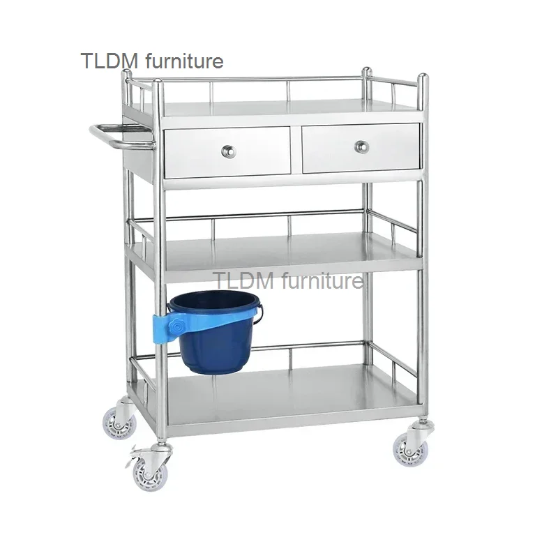 Stainless Utility Salon Trolley Medical Drawers Storage Tool Salon Trolley Tattoo Cart Carrito Auxiliar Salon Furniture BL50SF