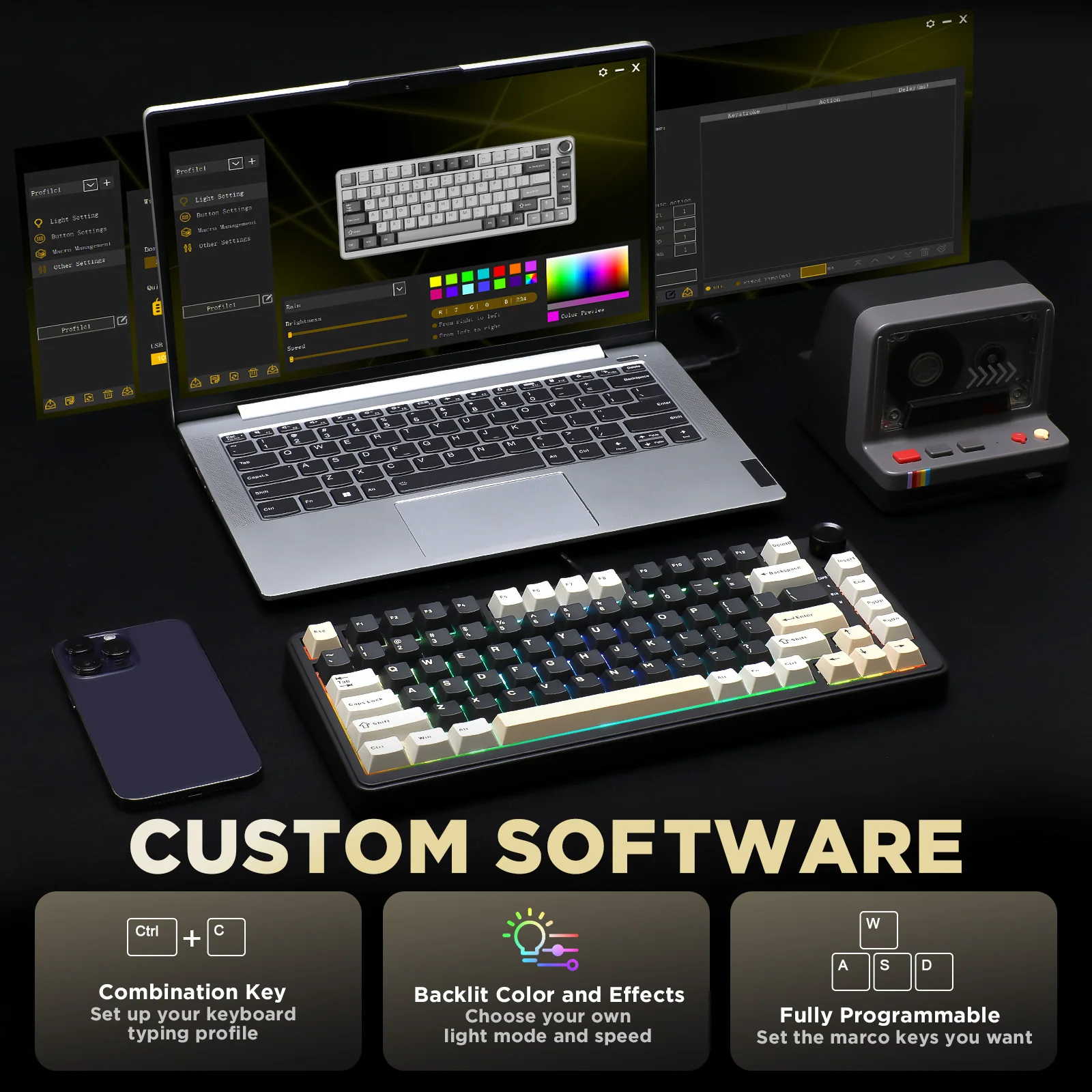YUNZII B75 Mechanical Keyboard, Wired Compact 75% Gaming Keyboard with Knob, Custom Hot-Swap Gasket RGB Keyboards for Win/Mac