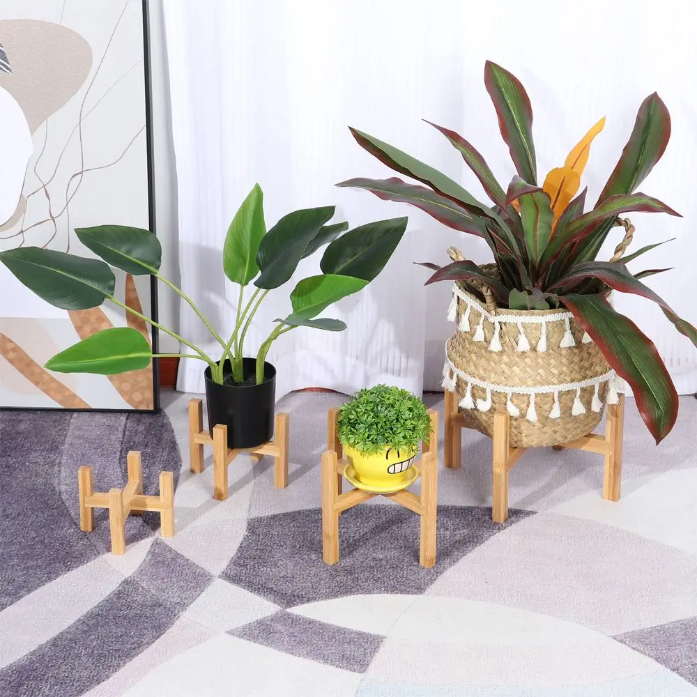 Bamboo Indoor Outdoor Home Decoration Flower Pot Base Bonsai Display Stand Wood Flowerpot Holder Floor-Standing Trays Garden