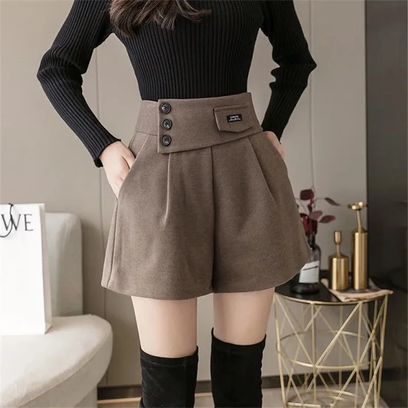 

Осенние женские плиссированные брюки с высокой талией, широкие шерстяные брюки однотонного цвета в корейском стиле, большие размеры до 4XL, укороченные штаны