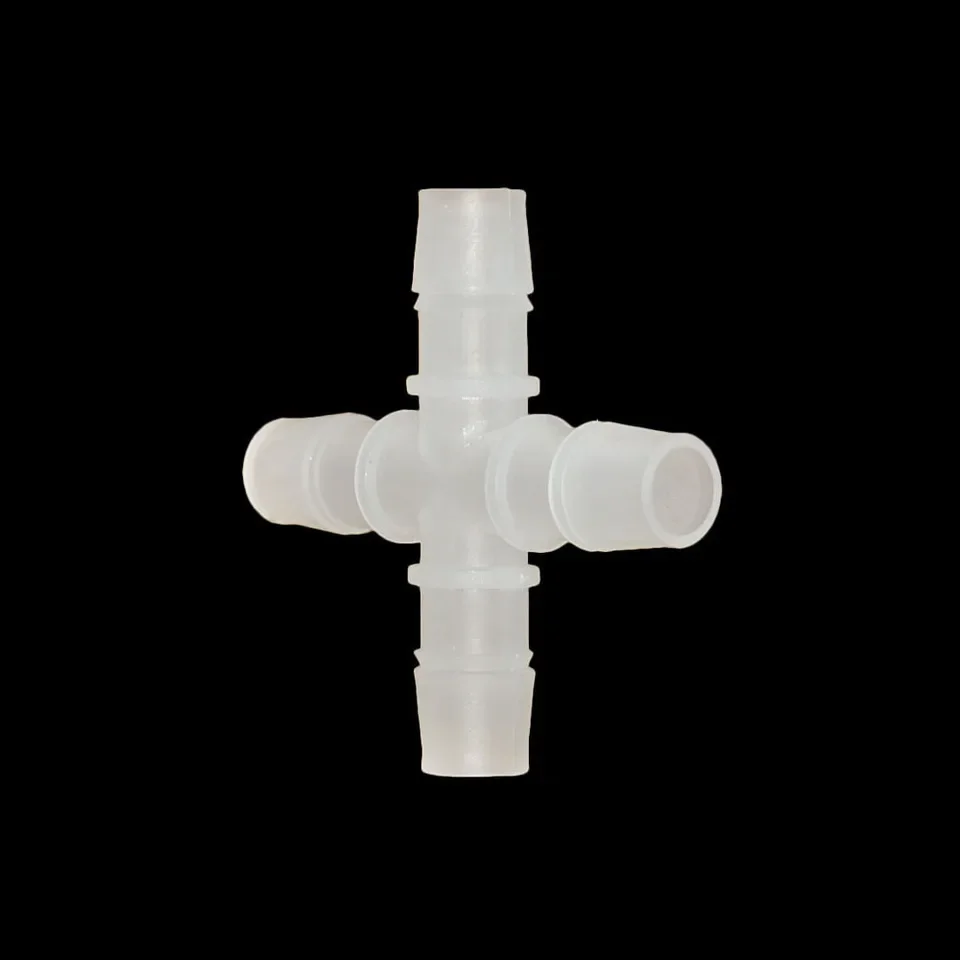 1/2 inch white polypropylene four port barbed cross fitting for drip irrigation systems and aquaculture water distribution netwo