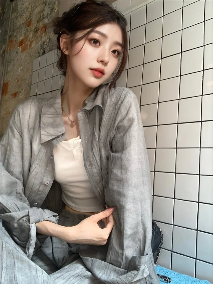 

Retro Tie Dye Loose Collar Shirt And Wide Leg Pants Two Piece Set for Young Women Summer 2024 Fashion Casual Outfit