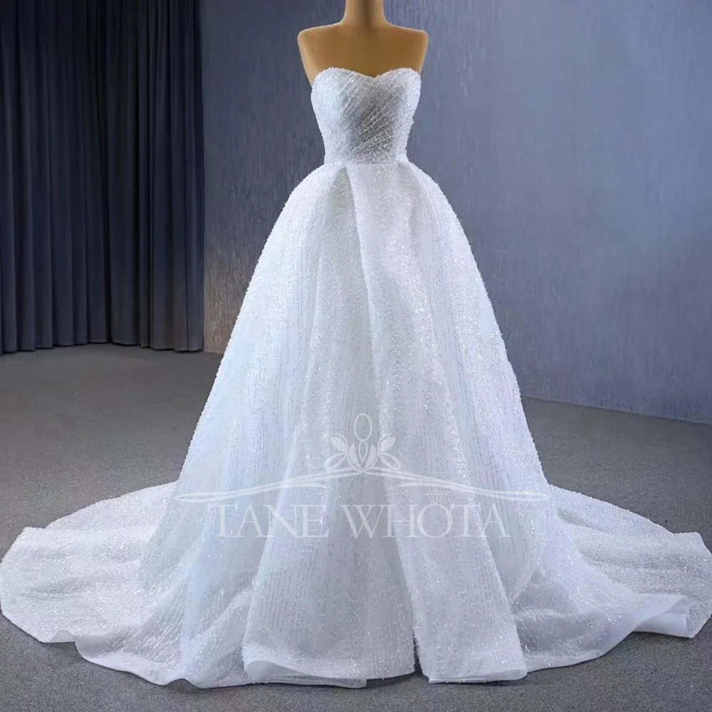 Elegant Luxo Beaded Sequined Sweetheart Sleeveless Wedding Dress With Lace-Up Back For Women Prom Dress