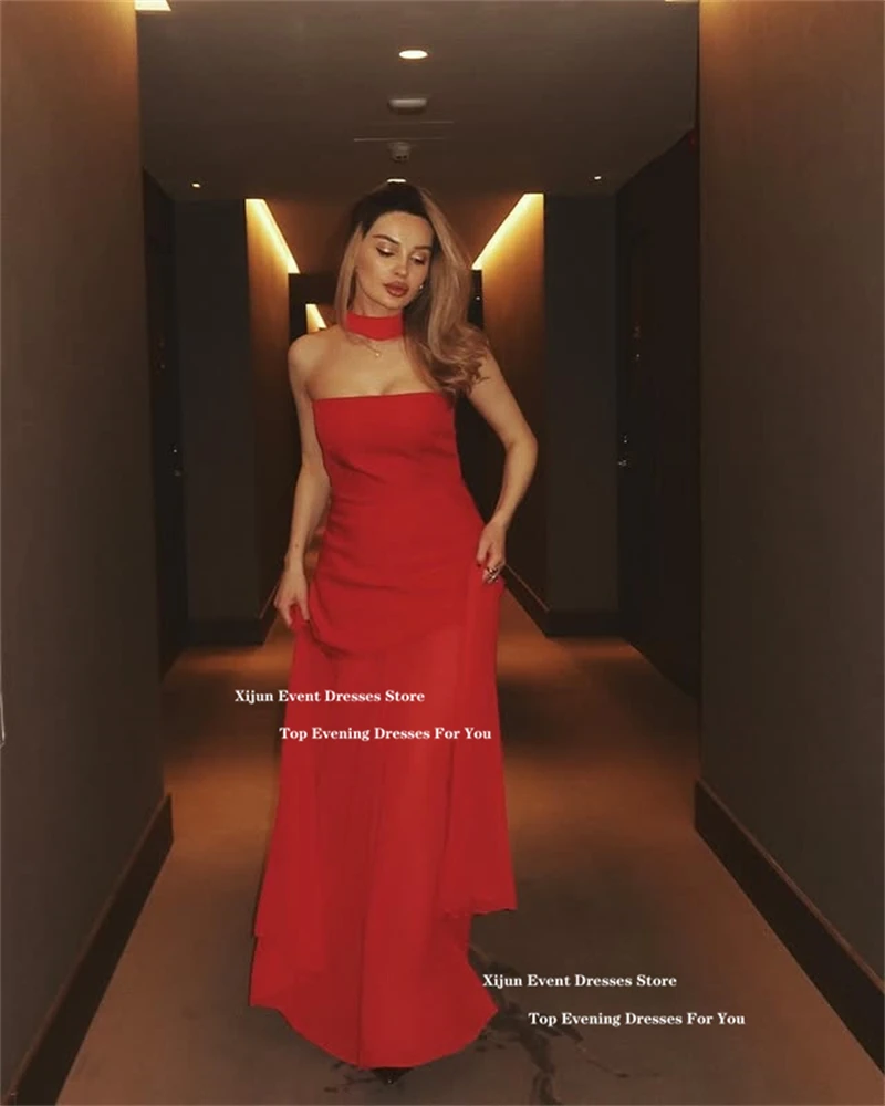Xijun Sexy Red Long Evening Dresses Strapless A-Line Prom Dresses Detachable Cape Formal Occasion Prom Gowns Vestidos 2025 Women