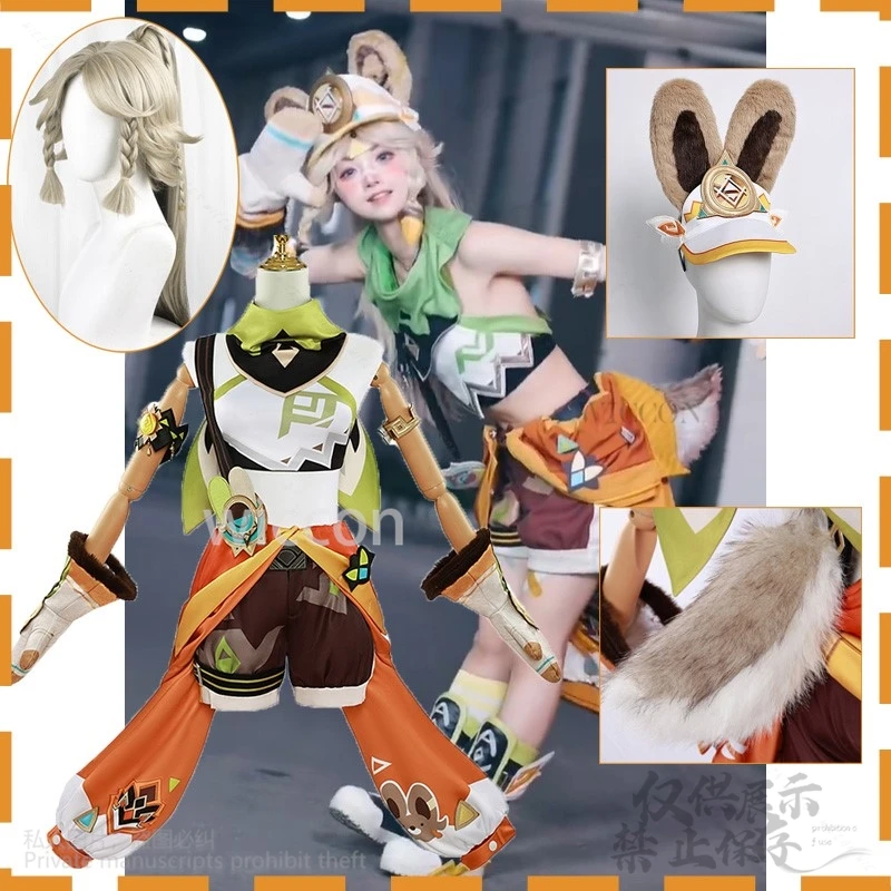 

Аниме игра Genshin Impact Kachina 코스프레 костюм шляпа хвост ухо пушистый реквизит парики Хэллоуин карнавал милый костюм Лолиты новая униформа