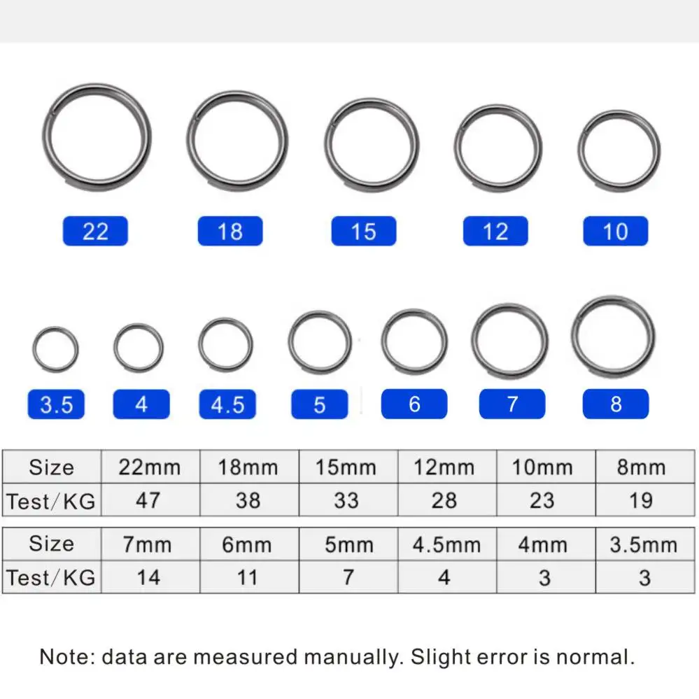 ORJD 50pcs Fishing Snap Split Ring 3.5mm-15MM Stainless Steel Double Loop Open Lure Hook Connector Fishing Tackle Accessories