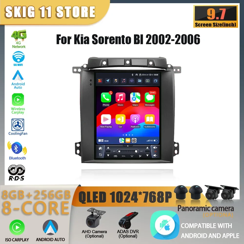 9.7inch For Kia Sorento Bl 2002-2006 Car Radio Wireless CarPlay Android Auto Multimedia Player 4G GPS WiFi Touch Screen Stereo