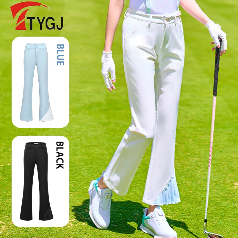 

TTYGJ Golf Apparel for Women Flared Pants Slim Sports Spring Summer High-waist Trousers Ladies Flared Pleated Trouser Golf Pants