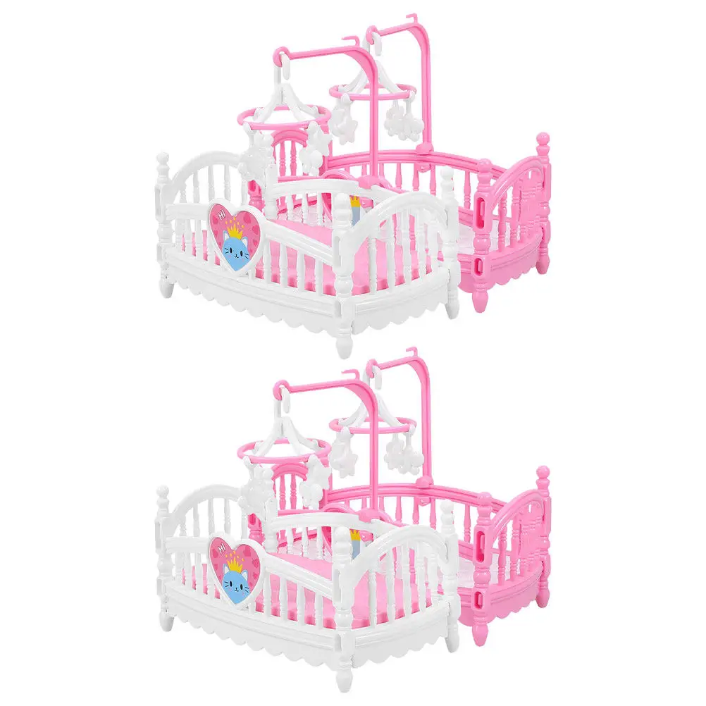 

4Pcs Miniature Cribs for Dollhouse Bedroom Realistic ABS Mini Furniture Nursery Scene Mini House Crib Accessories