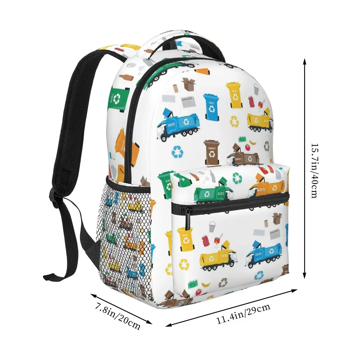 Colorful Recycling Garbage Trucks & Bins Backpacks Boys Girls Bookbag Children School Bags Cartoon Travel Rucksack Shoulder Bag