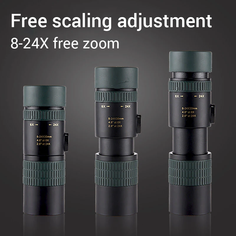 Potente monocolo 8-24X30 Zoom HD Caratteristiche portatili professionali di alta qualità per viaggi di campeggio Caccia Sport all'aria aperta