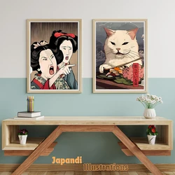 Vintage Japanese Wall Art Print Of Funny Cat Meme Poster Unique Home Decor Gift Bathroom Modern Trendy Cuadros Decorativos