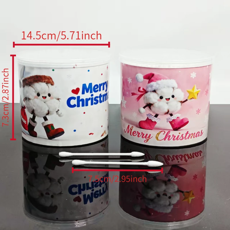 600개 크리스마스 테마 양면 둥근 끝 성인용 면봉, 창의적인 크리스마스 요소 면봉 스틱