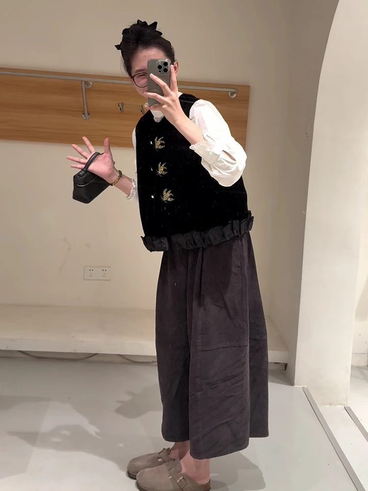 

Бархатный жилет в стиле ретро с бисером, женский осенне-зимний элитный круглый Ne верхняя одежда, многослойная модная модная одежда для поездок на работу