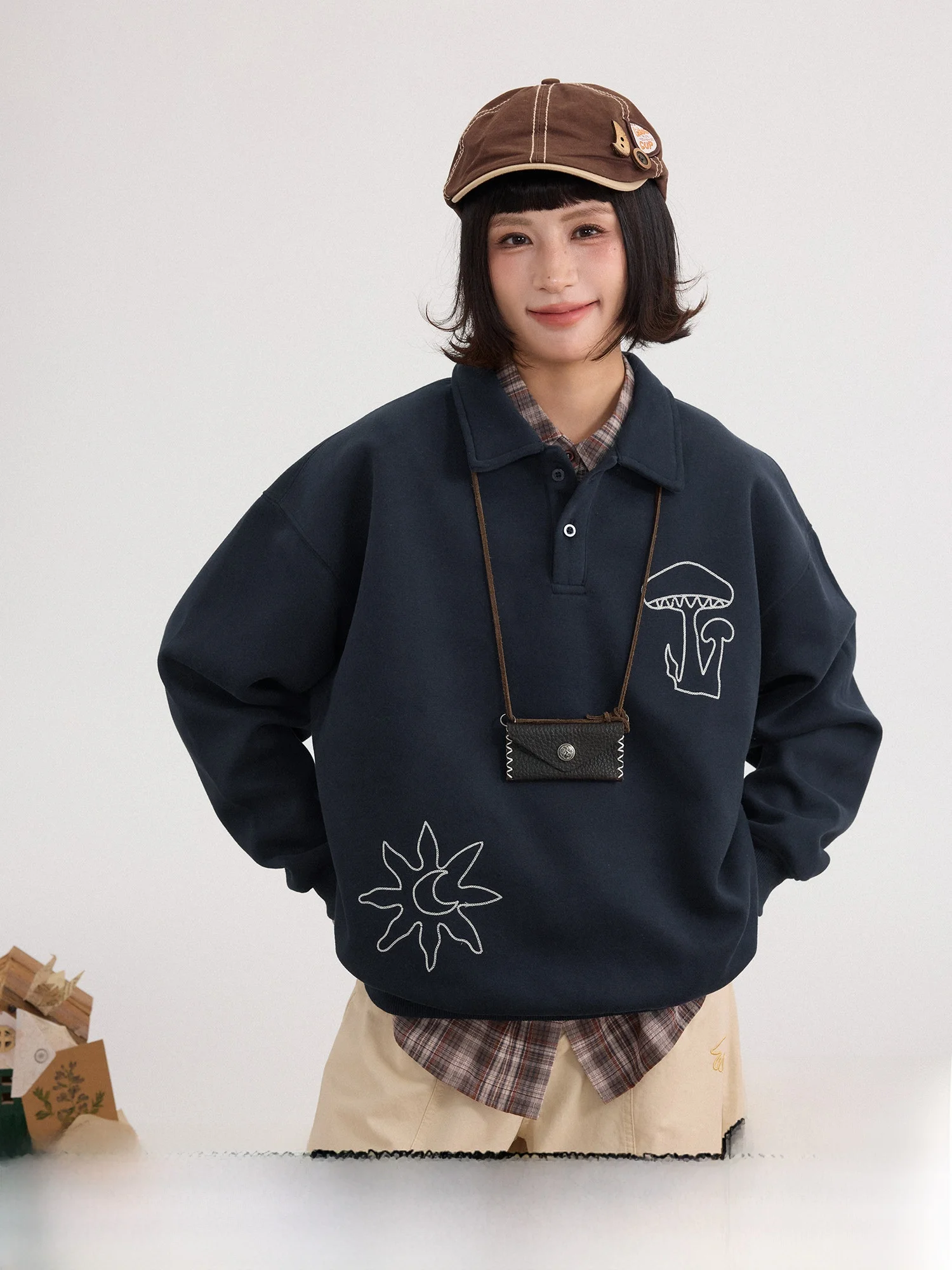 

Свободный свитшот оверсайз с вышивкой Musoom Chain Embroidery, весенний женский ретро-топ с длинными рукавами, повседневный, комфортный