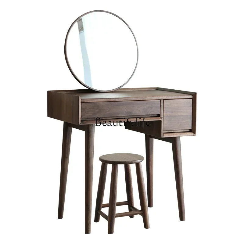 

1lNorth America Black Walnut Wooden Dressing Table Nordic Solid Wood Makeup Modern Minimalist Dresser