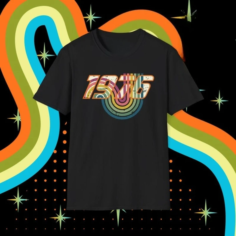 50th Birthday T-Shirt 1976 Retro Stripe Unisex Tee Short-sleev  Bday Milestone Gift for Him Her Nostalgia Party Graphic Tshirt