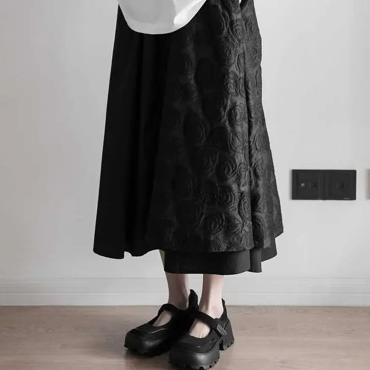 Wedbleser Yamamoto Dark Wind Sweet Mesh Flower Splicing Versatile Look Thin High Waist A-line Half Body Skirts Big Swing