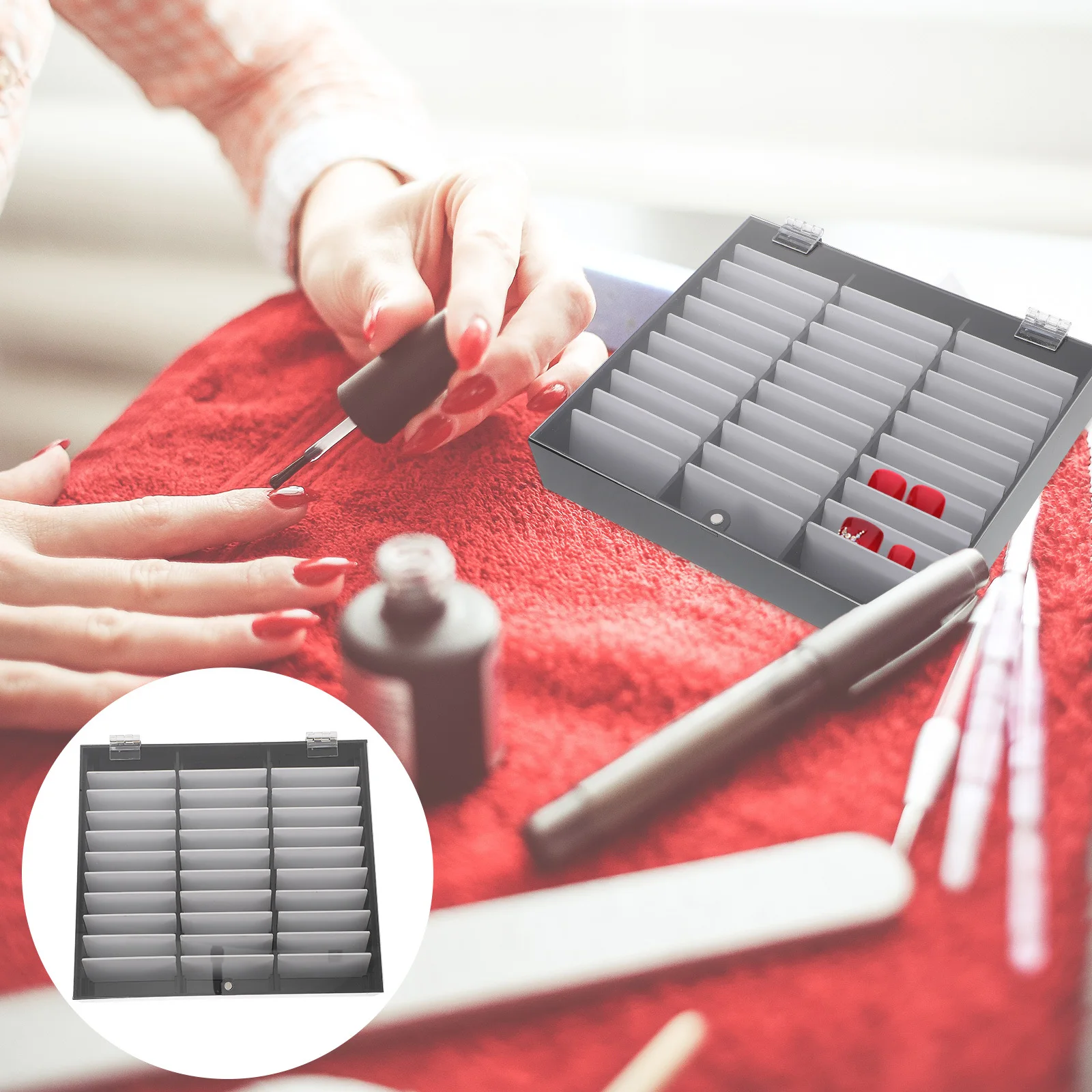 

33 Grids Fake Nail Box Acrylic Nail Tip Organizer with Display Function Press on Nails Storage Manicure Art Case