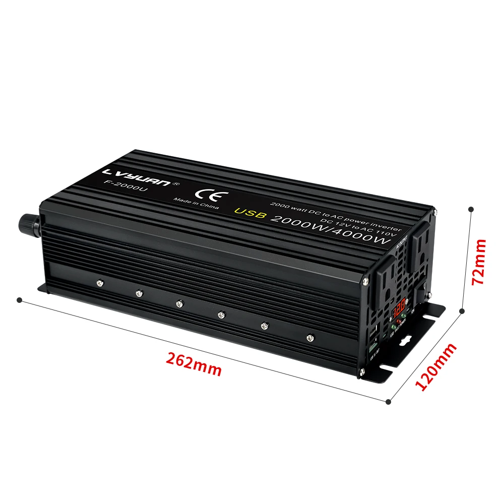 12V To 220V 4000W Power Inverter LCD Display EU Socket Solar Inverter Dual USB Fast Charging for Phone Laptops Car