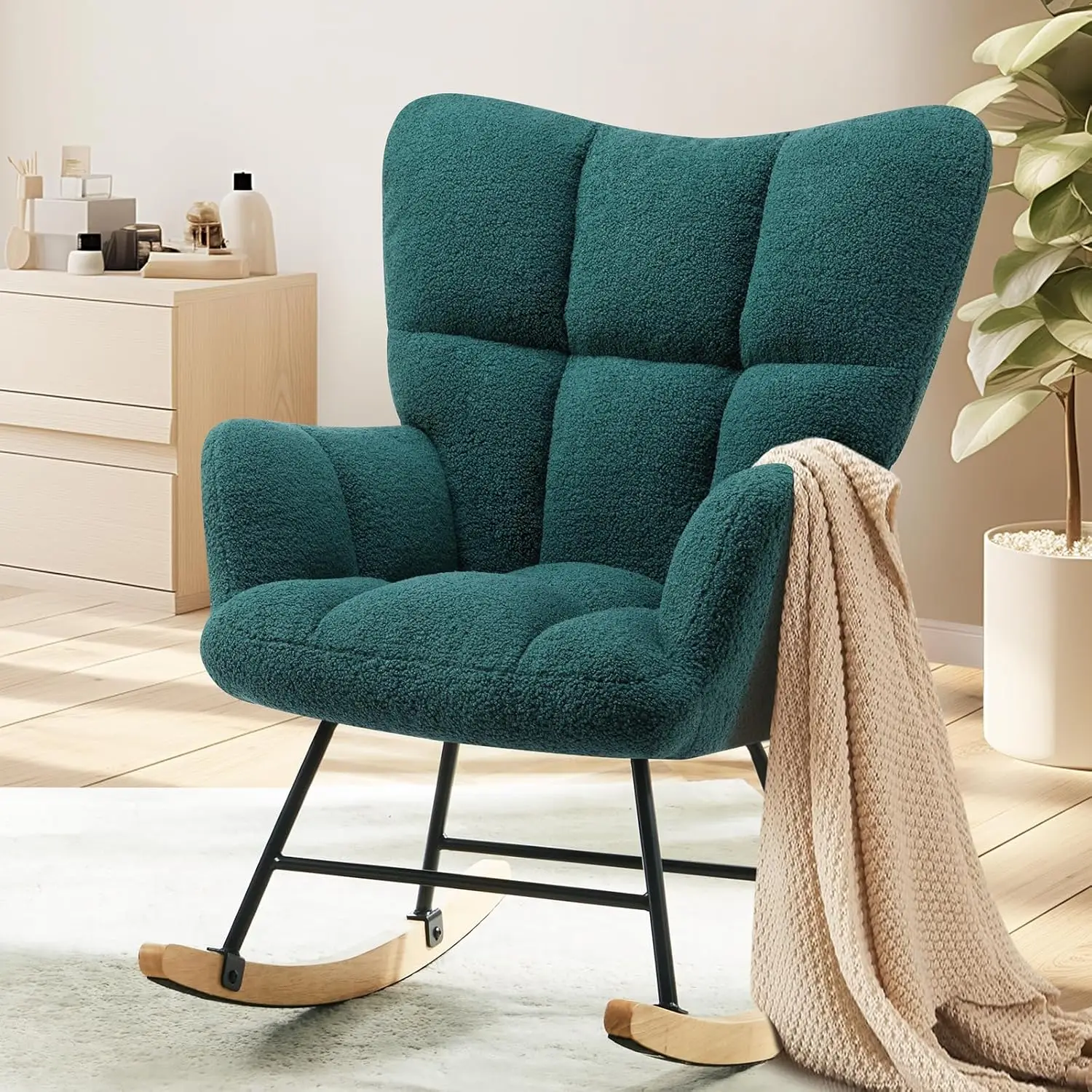 

Rochair Nursery, Teddy Upholstered Glider Rocker With High Backrest, Reading Chair Modern Rocking Accent Chairs Glider Recliner