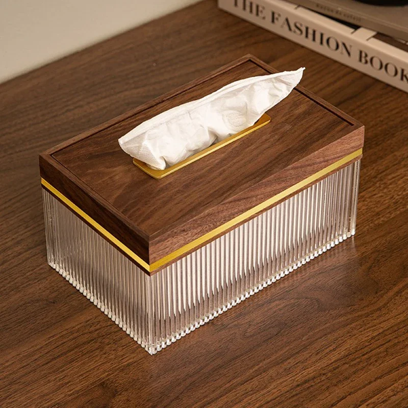 Luxury Tissue Box Walnut Tea Table Napkin Paper Boxes Acrylic Living Room Creative Spring Paper Drawer Box Tissue Boxes for Car