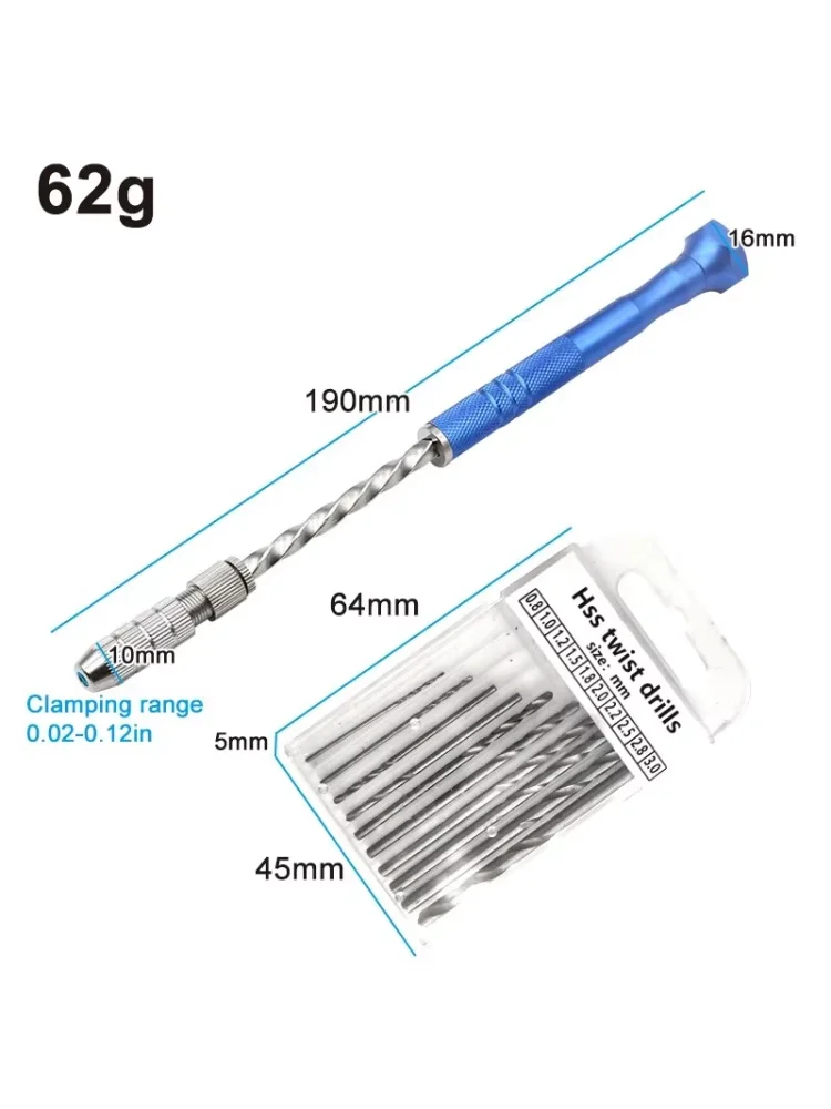Blue Extended Semi-automatic 0.5-3mm Hand Twist Drill Amber Plastic Circuit Board Drilling Tool Twist Drill Set