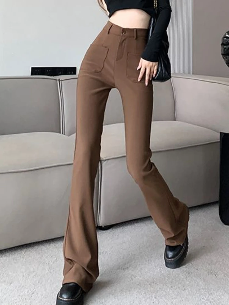 Flare Pants Women Slim Casual Sexy Streetwear Basic Solid Spring Chic All-match Korean Style Fashion Soft Ins High Waist Females