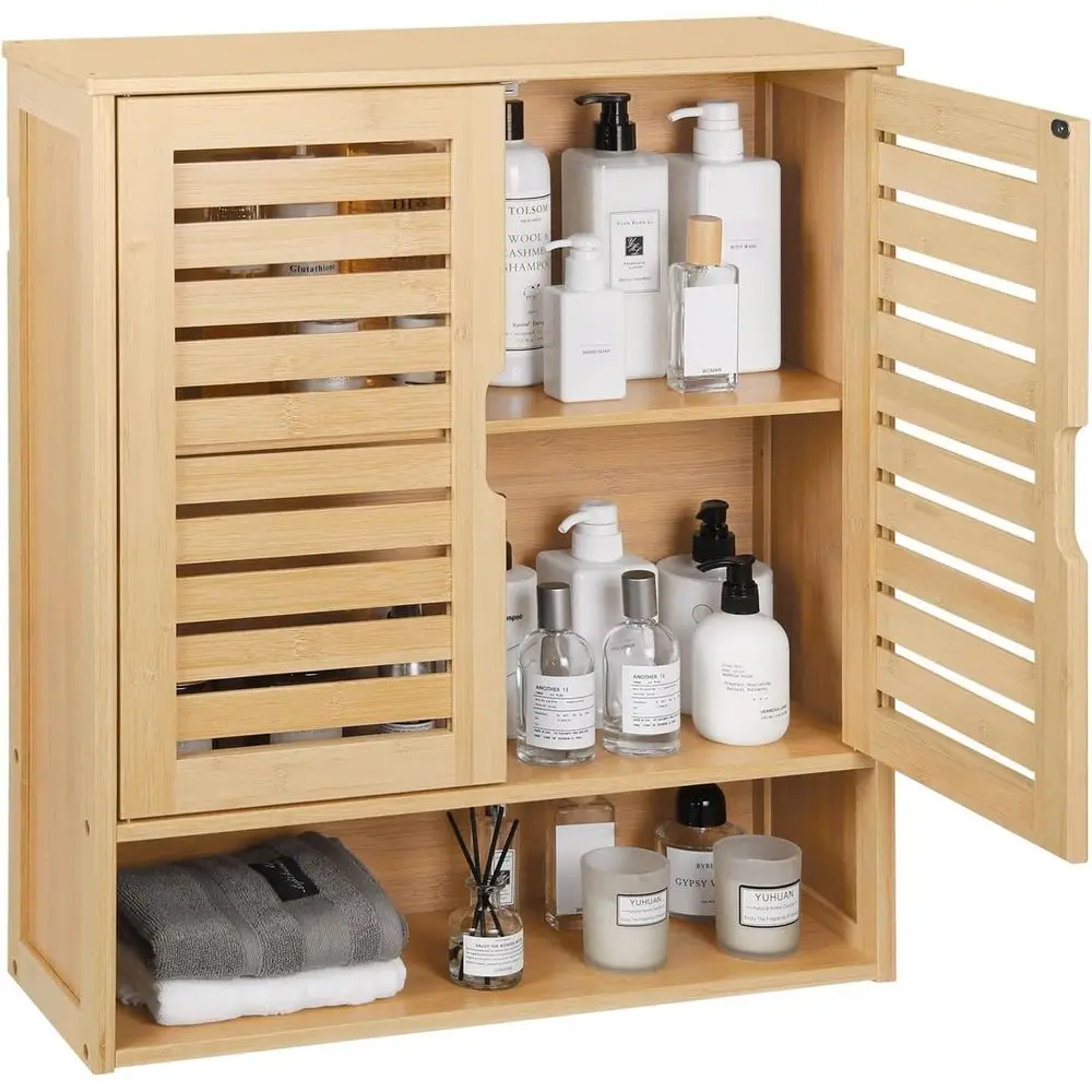 

Space-Saving Bamboo Storage Cabinet with Door, Ideal for Bathroom, Kitchen, or Bedroom