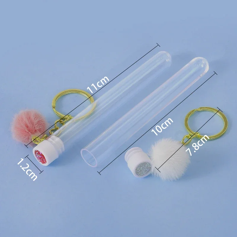 Tube de brosse à cils avec porte-clés doré et boule de Pom Pom en fourrure moelleuse, Extension de cils, brosse de maquillage, peigne à sourcils, outils de beauté, 50/10/5 pièces