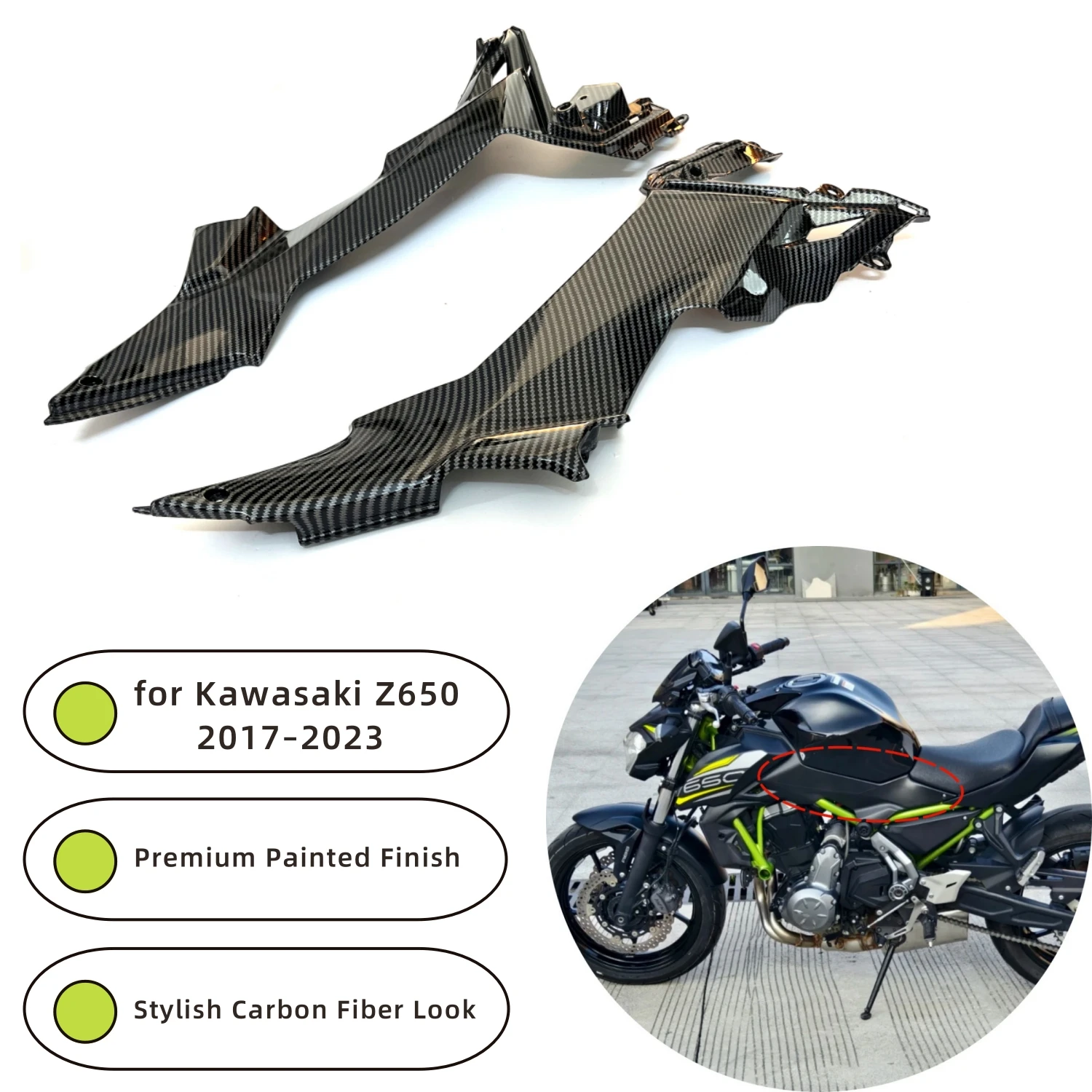 

Комплект обтекателя боковой крышки бака мотоцикла для Kawasaki Z650 2017–2023, защита топливного бака, панели кузова из АБС-пластика
