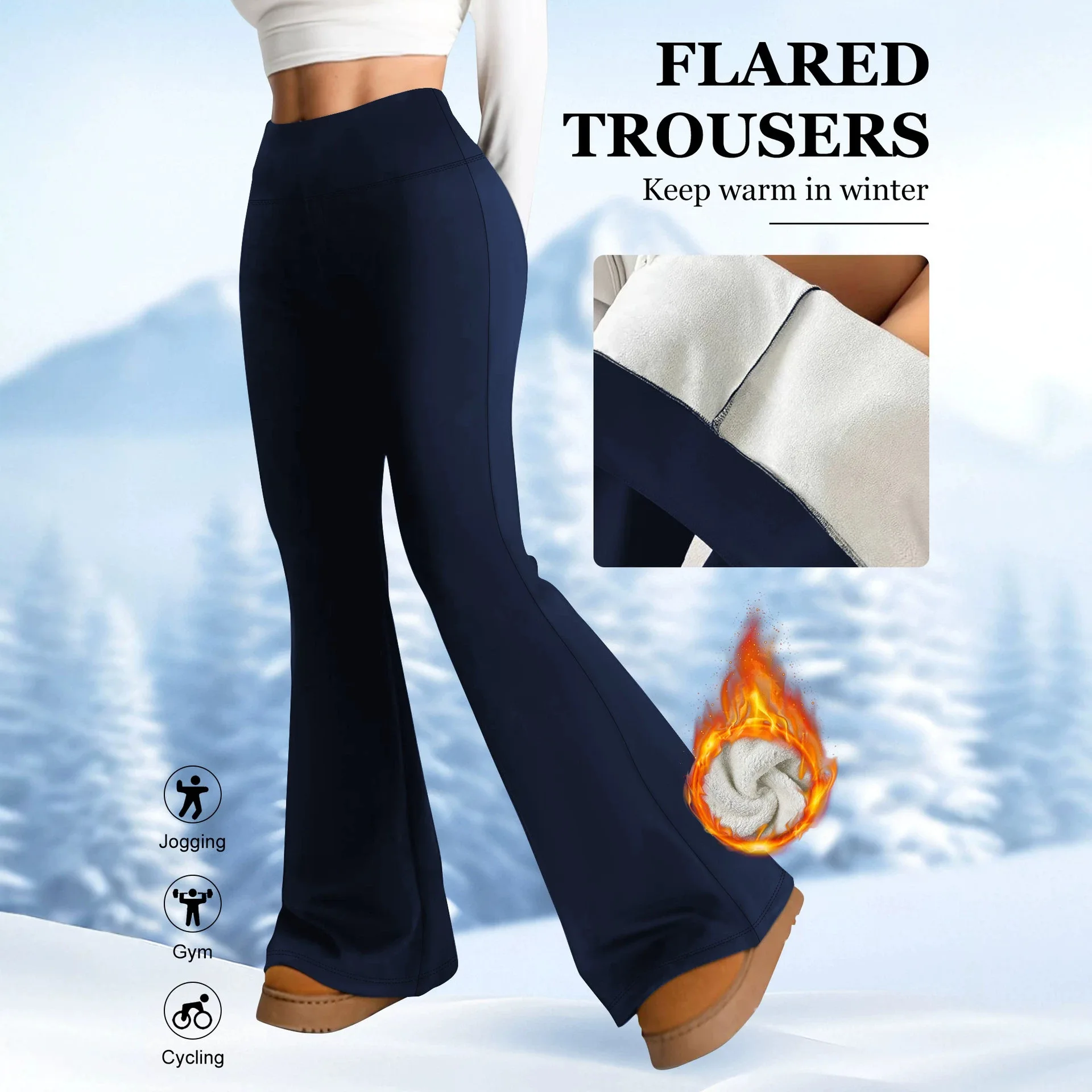 Women High Waist Fleece Lined Flared Leggings Winter Thermal Thick Bootcut Yoga Stretchy Workout Trousers
