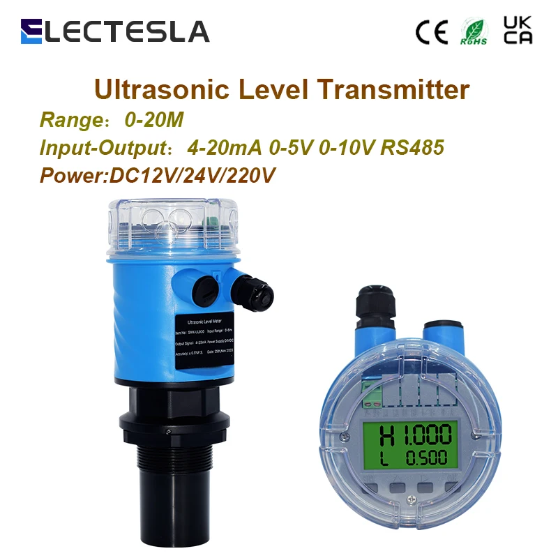 

IP68 Ultrasonic Level Meter for Tanks water level transmitter RS485 0-20m Transmitter DC24V Power Supply