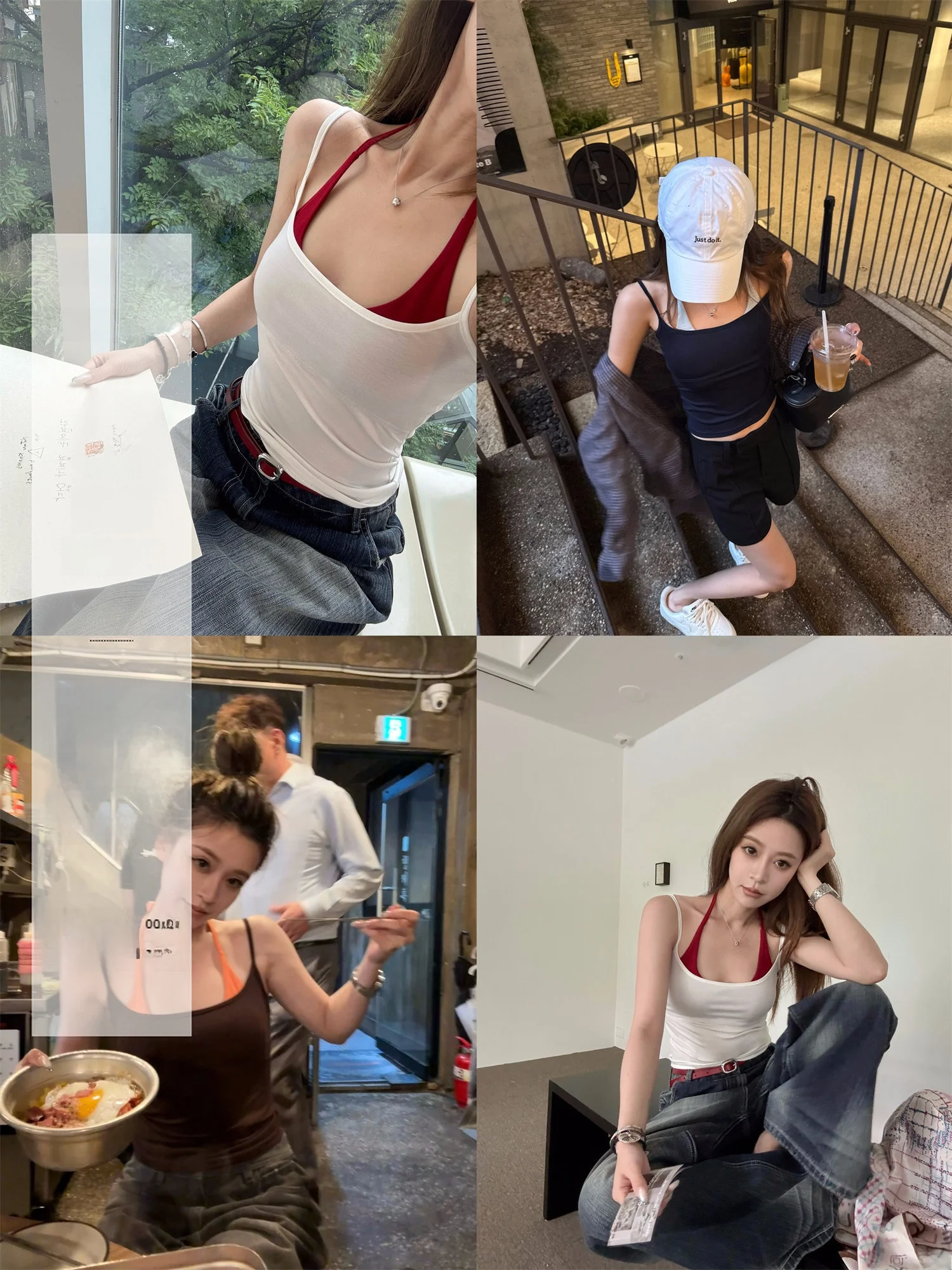 

Dopne ing Fake Two-Piece Hanging Ne Strap Design Sensation Top with Chest Pad Easy to Wear Women's Vest/Tank Top