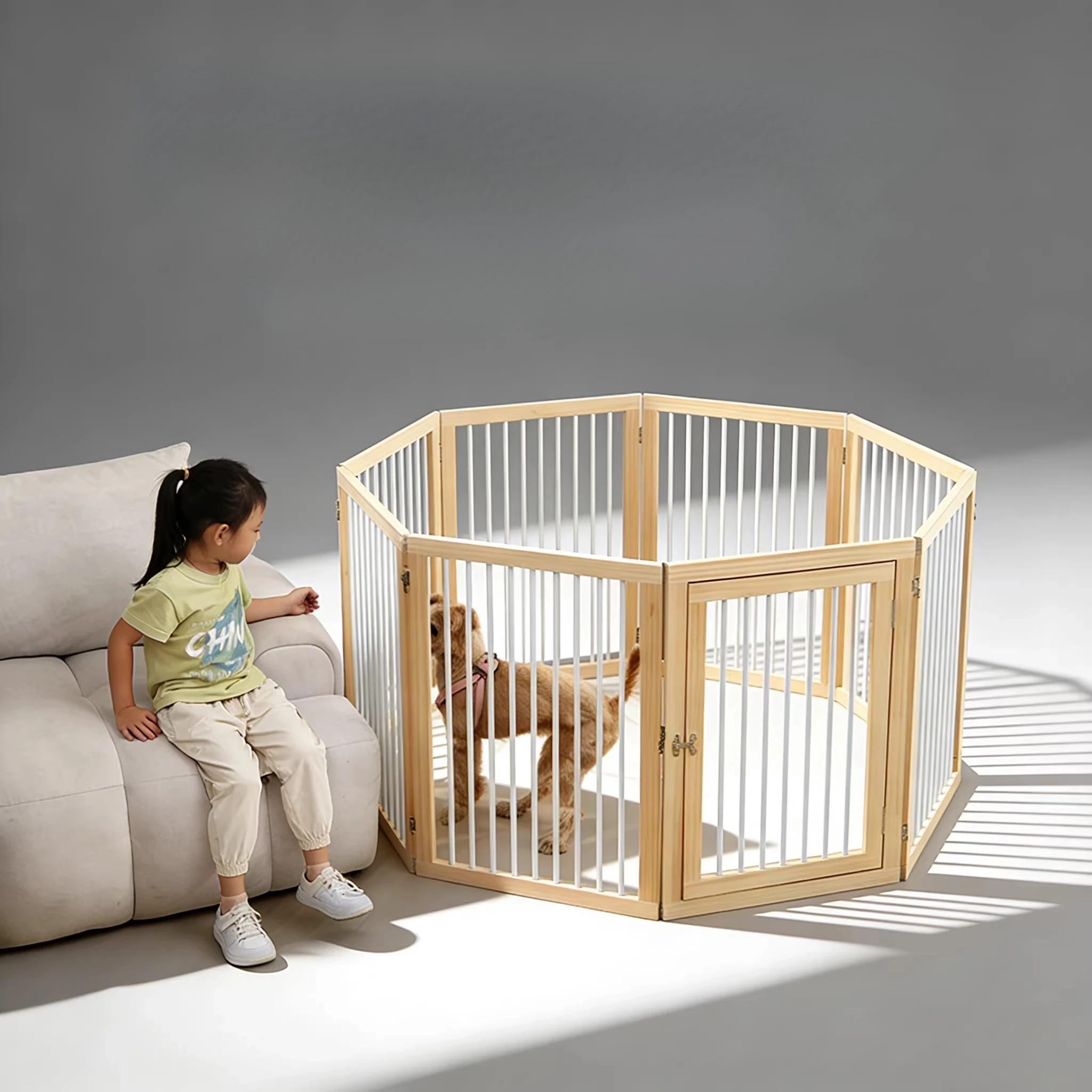 Barrier To Stairs Wooden Fence Dog Fence Equipment Dog Fence Extendable Modular Outdoor Folding Rejas Para Mascotas Pet Supplies