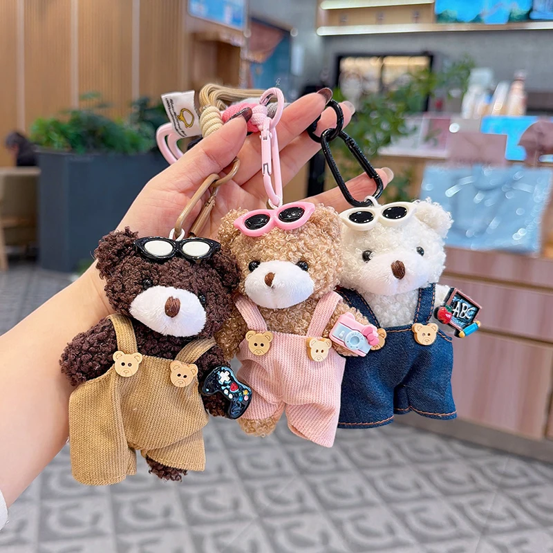Fashion Couple Waistcoat Bear Keychain Cute and Adorable Plush Bear Bag Accessory Cartoon Car Keychain Gift