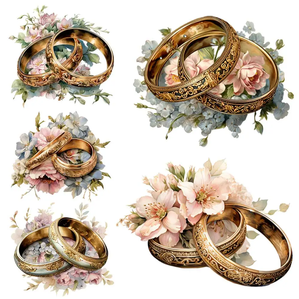 

Дизайн обручальных колец, термоклейкая наклейка для одежды своими руками, а-образный Цвет, яркая термонаклейка, красивые цветочные нашивки, аппликация