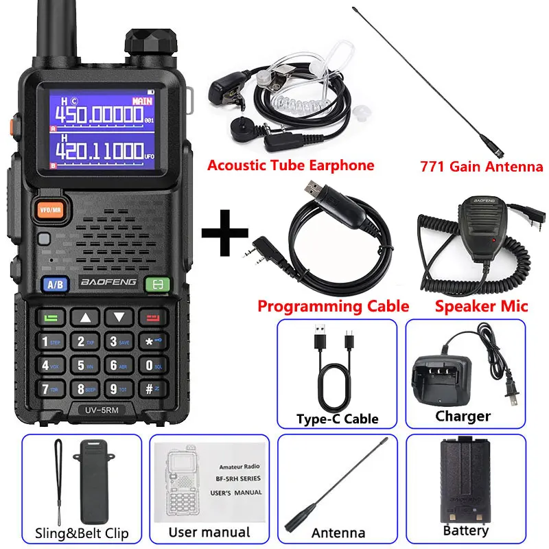Baofeng UV-5RM Walkie Talkie Lange afstand Draadloze kopieerfrequentie Tweerichtingsradio Type-C Oplader Verbeterde UV 5R Volledige bandtransceiver
